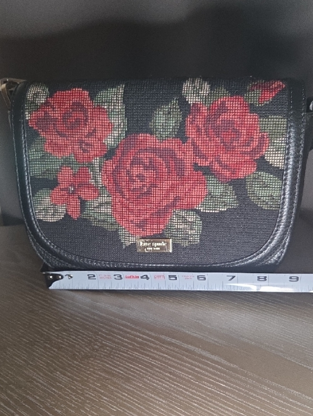 Kate Spade Black Crossbody Bag with Red Rose Needlepoint - Picture 10 of 11